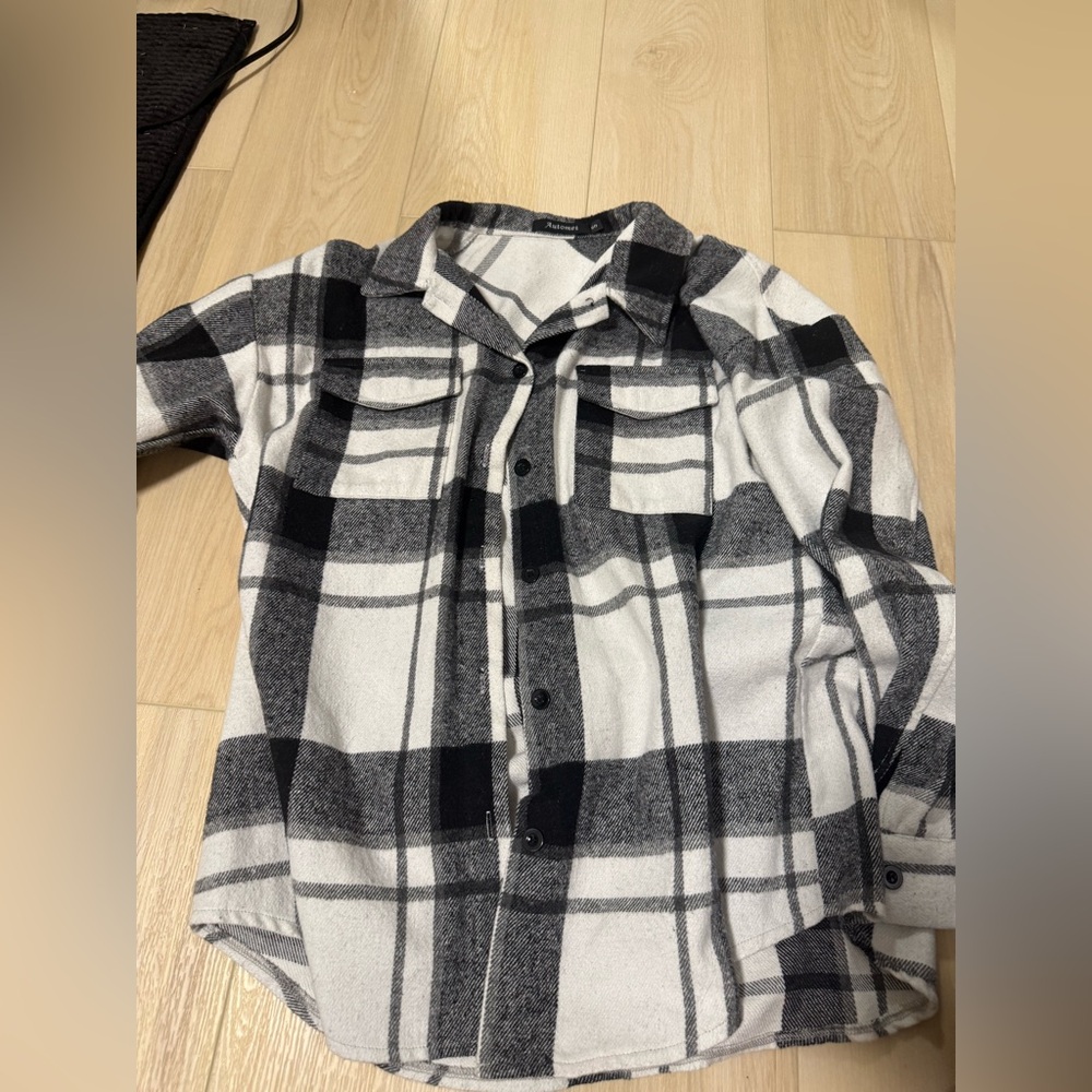 Black and White Plaid Button-Up Shirt
